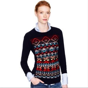 New J. Crew Navy Crewneck Jacquard Stitched Wool Fair Isle Sweater Size XS